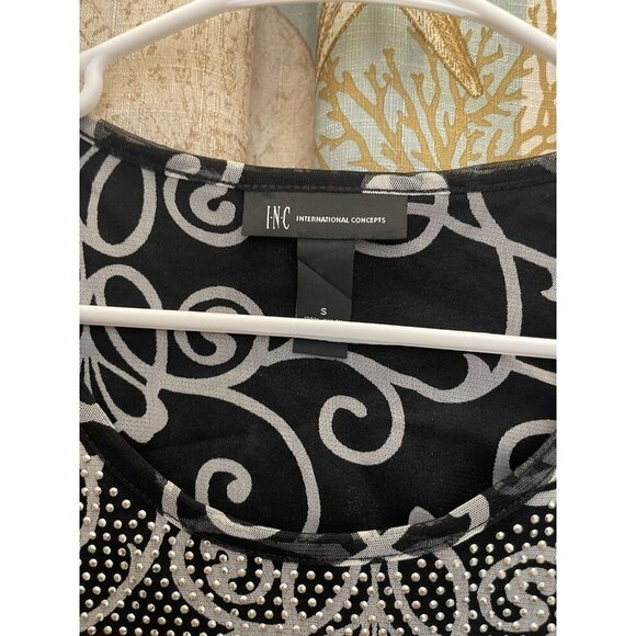 I.N.C Blush Garden Rhinestone Black White Business Macys Pullover Business Sm - Picture 6 of 12
